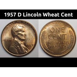 1957 D Lincoln Wheat Cent - vintage Denver mintmark American wheat penny