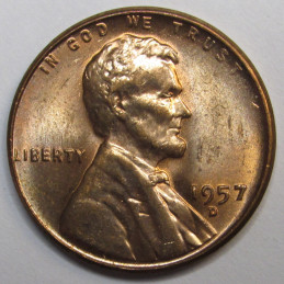 1957 D Lincoln Wheat Cent - vintage Denver mintmark American wheat penny