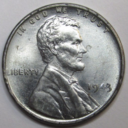 1943 Lincoln Wheat Cent - vintage uncirculated WW2 steel penny