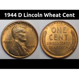 1944 D Lincoln Wheat Cent - vintage WW2 era American wheat penny