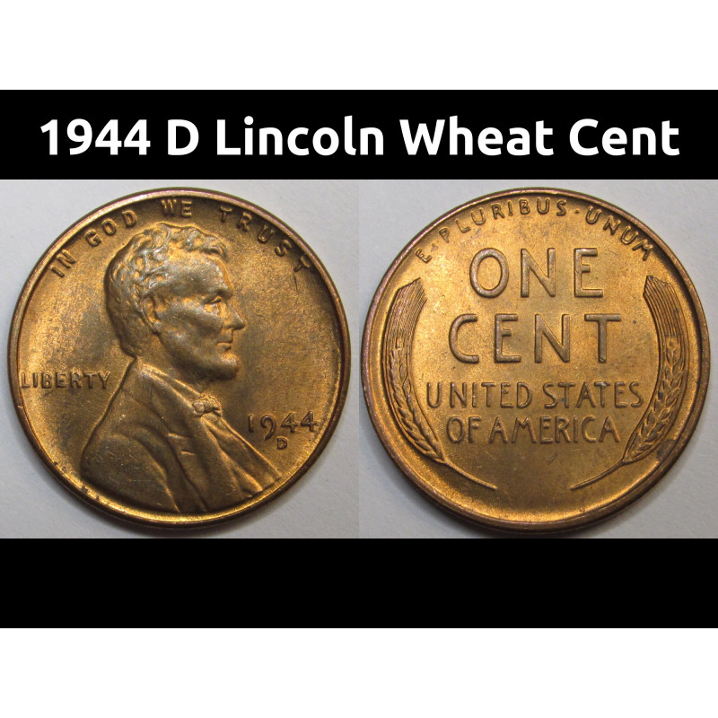 1944 D Lincoln Wheat Cent - vintage WW2 era American wheat penny