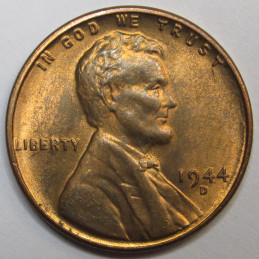 1944 D Lincoln Wheat Cent - vintage WW2 era American wheat penny