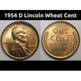 1954 D Lincoln Wheat Cent - vintage Denver mintmark American wheat penny