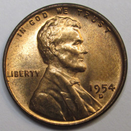 1954 D Lincoln Wheat Cent - vintage Denver mintmark American wheat penny