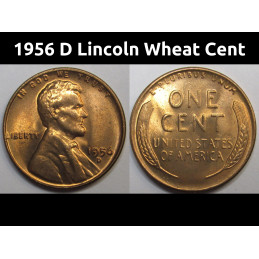 1956 D Lincoln Wheat Cent - vintage Denver mintmark American wheat penny