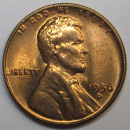 1956 D Lincoln Wheat Cent - vintage Denver mintmark American wheat penny