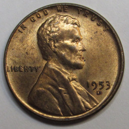 1953 D Lincoln Wheat Cent - vintage uncirculated American wheat penny