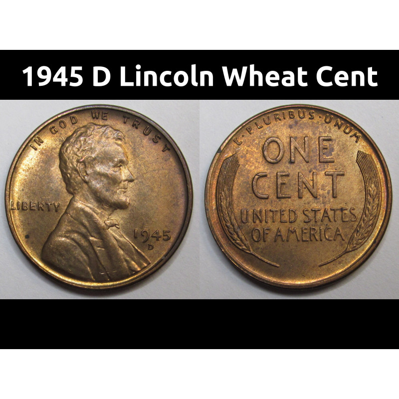 1945 D Lincoln Wheat Cent - vintage Denver mintmark American wheat penny