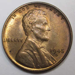 1945 D Lincoln Wheat Cent - vintage Denver mintmark American wheat penny