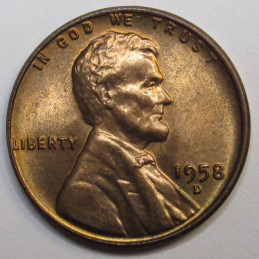 1958 D Lincoln Wheat Cent - vintage final year of issue American wheat penny