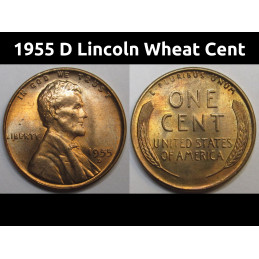 1955 D Lincoln Wheat Cent - vintage Denver mintmark American wheat penny