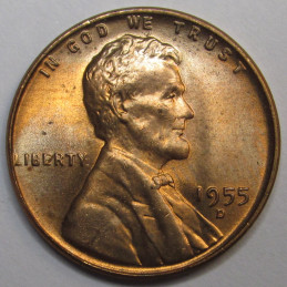 1955 D Lincoln Wheat Cent - vintage Denver mintmark American wheat penny