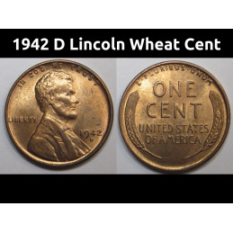 1942 D Lincoln Wheat Cent - vintage WW2 era Denver mintmark wheat penny