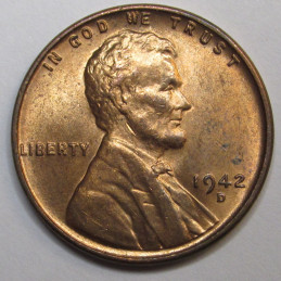 1942 D Lincoln Wheat Cent - vintage WW2 era Denver mintmark wheat penny