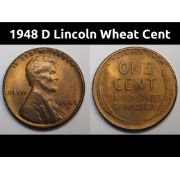 1948 D Lincoln Wheat Cent - vintage Denver mintmark American wheat penny