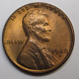 1948 D Lincoln Wheat Cent - vintage Denver mintmark American wheat penny