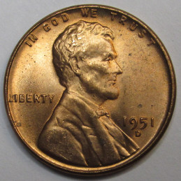 1951 D Lincoln Wheat Cent - vintage Denver mintmark American wheat penny