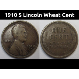 1910 S Lincoln Wheat Cent - antique San Francisco mintmark American wheat penny