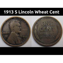 1913 S Lincoln Wheat Cent - antique San Francisco mintmark American wheat penny coin