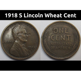 1918 S Lincoln Wheat Cent - antique San Francisco mintmark American penny