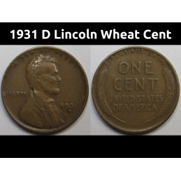 1931 D Lincoln Wheat Cent - antique Great Depression era Denver mintmark penny