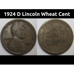 1924 D Lincoln Wheat Cent - semi-key date Denver mintmark American wheat penny