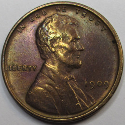 1909 VDB Lincoln Wheat Cent - antique colorful first year of issue American wheat penny