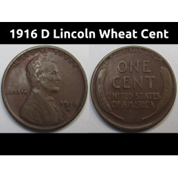 1916 D Lincoln Wheat Cent - antique Denver mintmark American wheat penny coin