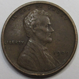 1909 VDB Lincoln Wheat Cent - old American first year of issue wheat penny