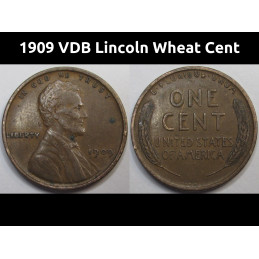 1909 VDB Lincoln Wheat Cent - antique first year of issue VDB wheat penny coin