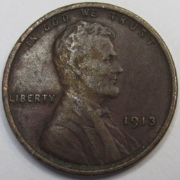 1913 Lincoln Wheat Cent - antique American wheat penny coin