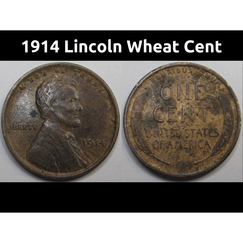 1914 Lincoln Wheat Cent - antique American wheat penny coin