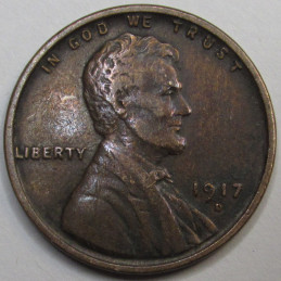 1917 D Lincoln Wheat Cent - antique Denver mintmark American antique wheat penny