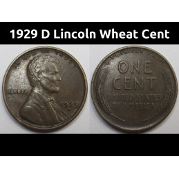 1929 D Lincoln Wheat Cent - antique higher grade Denver mintmark American wheat penny