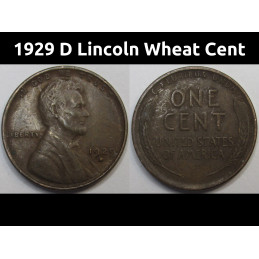 1929 D Lincoln Wheat Cent - antique Denver mintmark American wheat penny coin