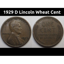 1929 D Lincoln Wheat Cent - antique higher grade Denver mintmark wheat penny coin