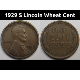 1929 S Lincoln Wheat Cent - antique San Francisco mintmark American wheat penny