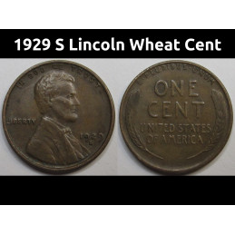 1929 S Lincoln Wheat Cent - antique better condition San Francisco mintmark American penny coin