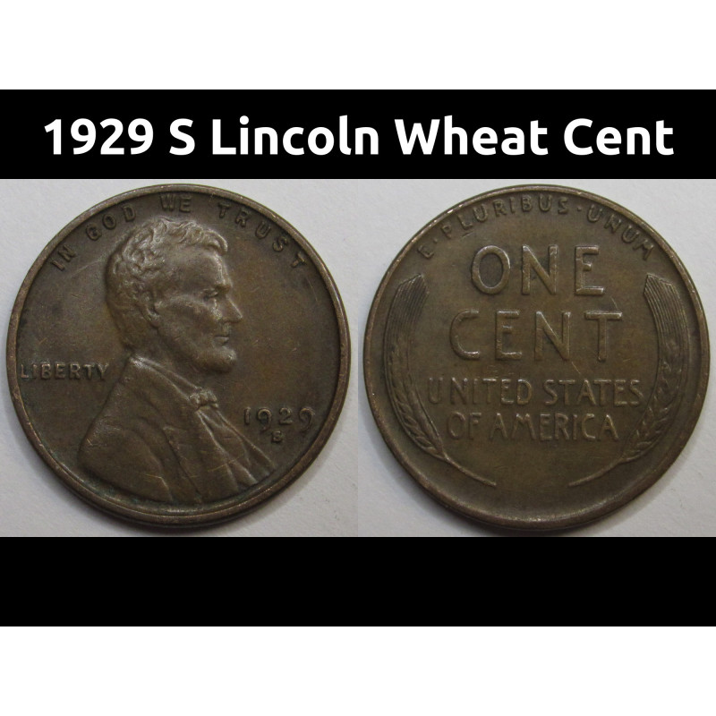 1929 S Lincoln Wheat Cent - antique better condition San Francisco mintmark American penny coin