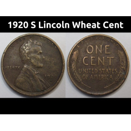 1920 S Lincoln Wheat Cent - antique San Francisco mintmark American wheat penny