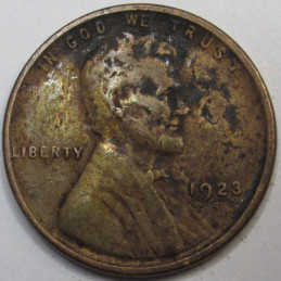 1923 S Lincoln Wheat Cent - lower mintage antique San Francisco mintmark penny