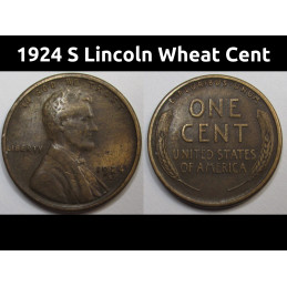 1924 S Lincoln Wheat Cent - antique San Francisco mintmark American wheat penny