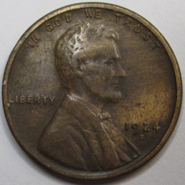 1924 S Lincoln Wheat Cent - antique San Francisco mintmark American wheat penny