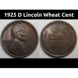 1925 D Lincoln Wheat Cent - antique Denver mintmark American wheat penny