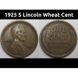 1925 S Lincoln Wheat Cent - antique San Francisco mintmark American wheat penny coin