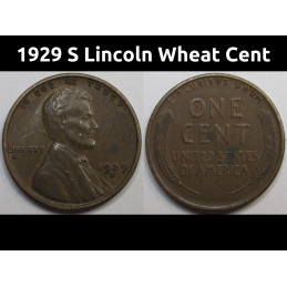 1929 S Lincoln Wheat Cent - antique San Francisco mintmark penny coin