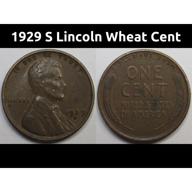 1929 S Lincoln Wheat Cent - antique San Francisco mintmark penny coin