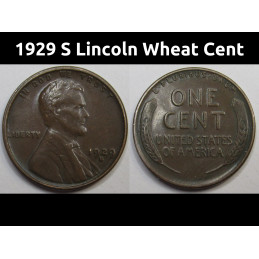 1929 S Lincoln Wheat Cent - antique higher grade American wheat penny