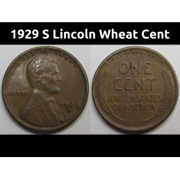 1929 S Lincoln Wheat Cent - antique San Francisco mintmark wheat penny coin