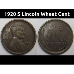 1920 S Lincoln Wheat Cent - antique San Francisco mintmark American penny coin